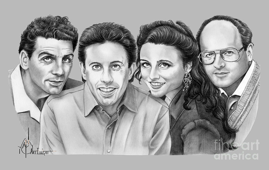 Seinfeld Cast Drawing by Murphy Elliott