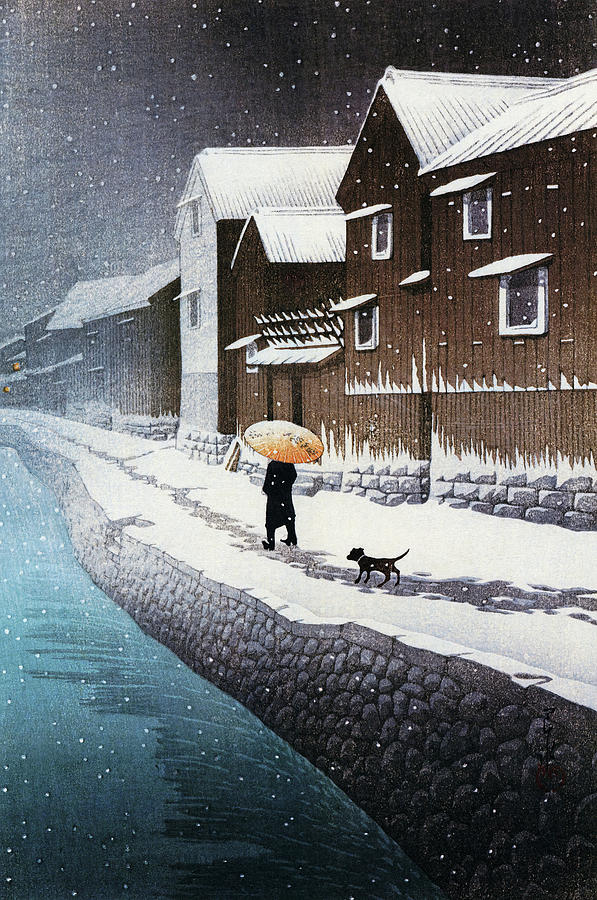 Selection of views of the Tokaido, Snow at Handa, near Nagoya - Digital Remastered Edition Painting by Kawase Hasui