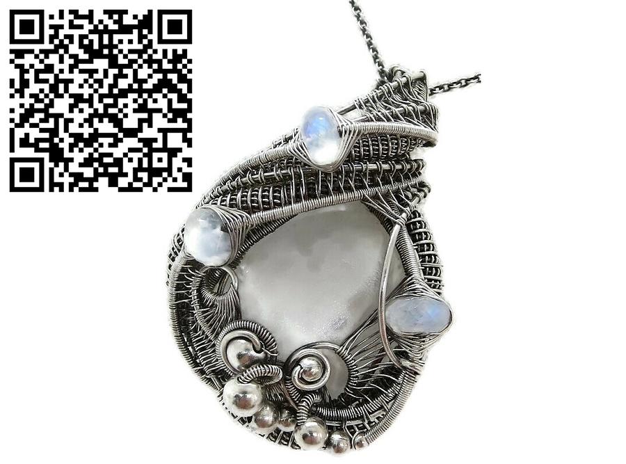 Rainbow Moonstone Jewelry - Selenite Wire-Wrapped Pendant with Rainbow Moonstone by Heather Jordan