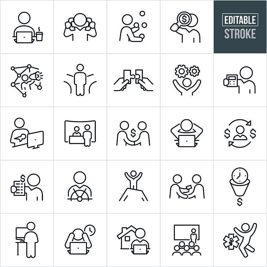 Self Employment Thin Line Icons - Editable Stroke Drawing by Appleuzr