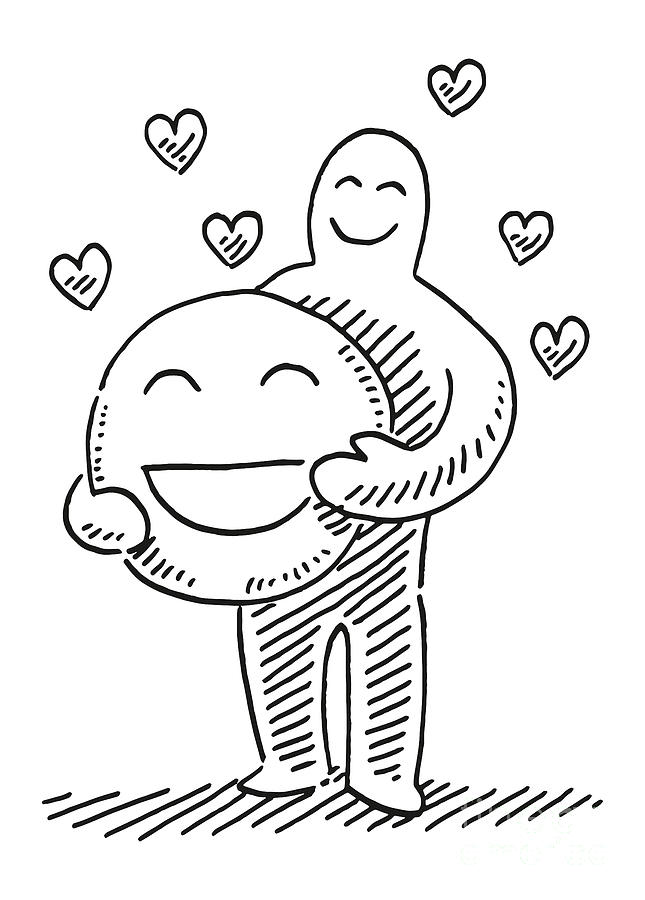 Black And White Drawing - Self-Love Human Figure And Smiley Symbol Drawing by Frank Ramspott