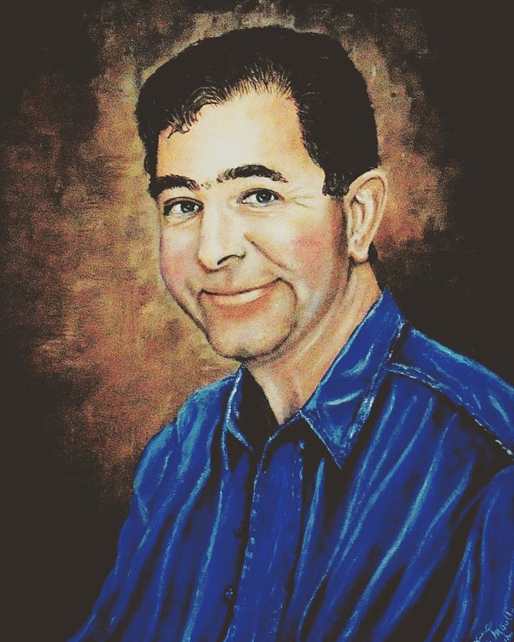 Self Portrait In Blue Shirt Painting by Mackenzie Moulton