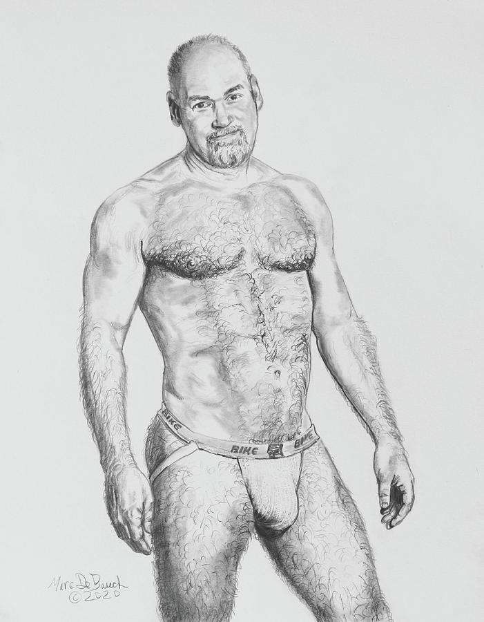 Self Portrait In Jock Drawing by Marc DeBauch
