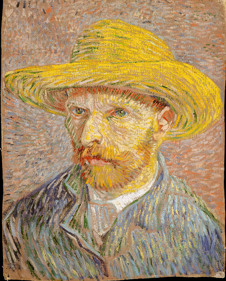 Vincent Van Gogh Drawing - Self-Portrait with a Straw Hat  by Abdelmoula Taia