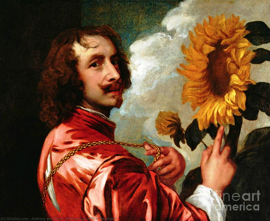 Self-Portrait with a Sunflower Painting by Sir Anthony van Dyck