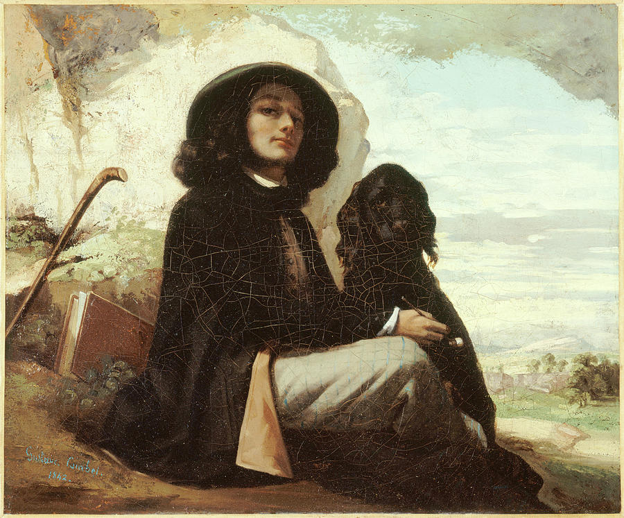 Self Portrait with Black Dog 1842 by Gustave Courbet