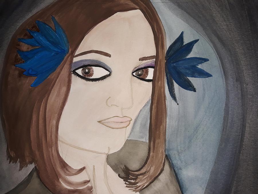 Self-Portrait With Blue Flowers  Painting by Vale Anoai