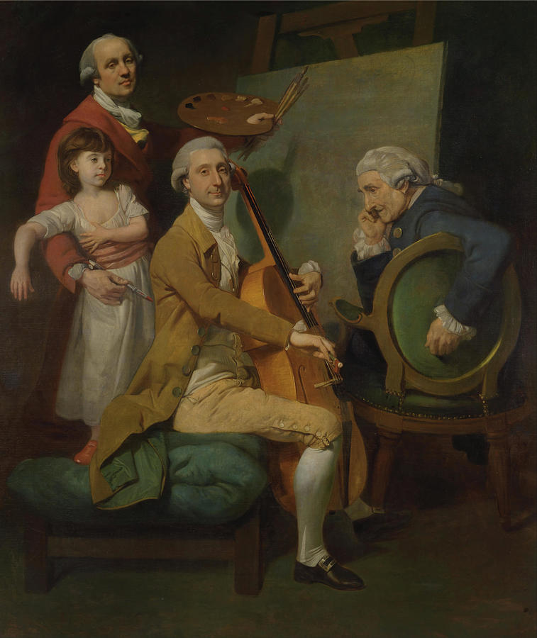 Self-Portrait with His Daughter Maria Theresa, James Cervetto, and Giacobbe Cervetto. Date/Period... Painting by Johan Joseph Zoffany
