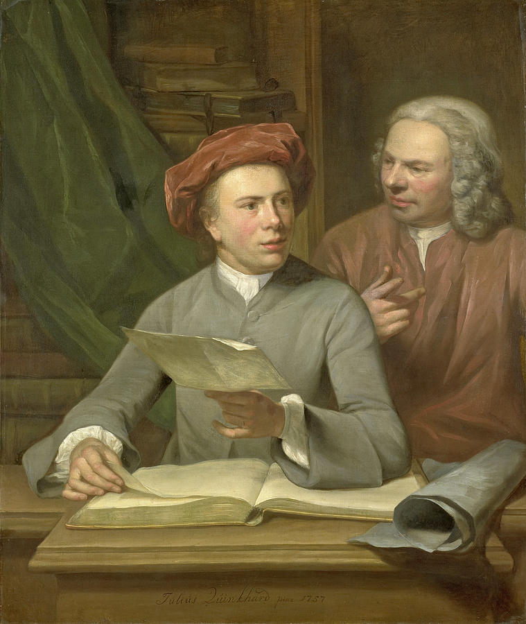 Self-portrait with Jan Maurits Quinkhard next to him Painting by Julius Henricus Quinkhard