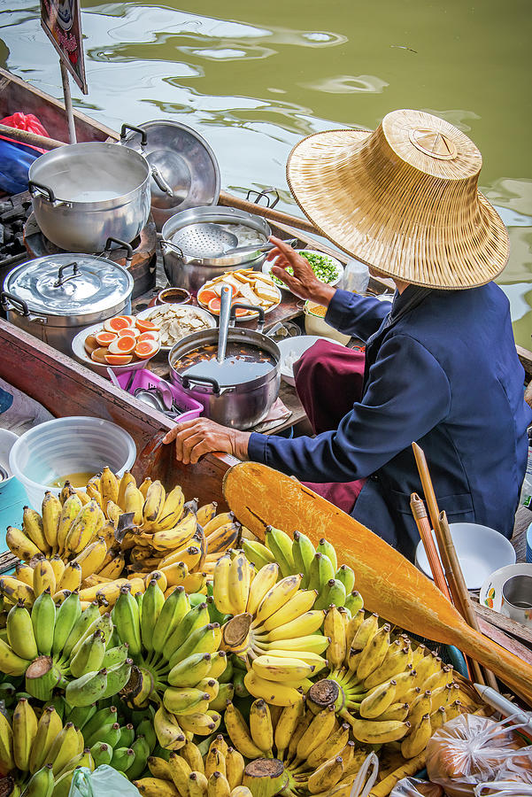 Damnoen Saduak Floating Market Photograph - Selling Soup by Marla Brown