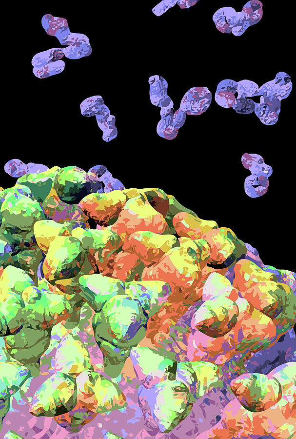 Semi-Abstract Coronavirus with Blue Antibodies Vertical 2 Digital Art by Russell Kightley