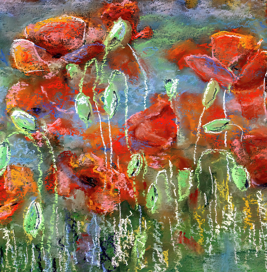 Abstract Drawing - Semi Abstract Poppy Field by Laura Aitmane