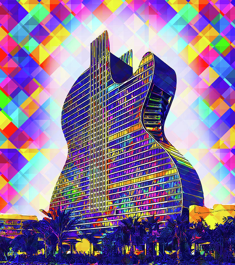 Seminole Hard Rock Hotel and Casino Hollywood - Guitar Hotel - colorful digital painting Digital Art by Nicko Prints
