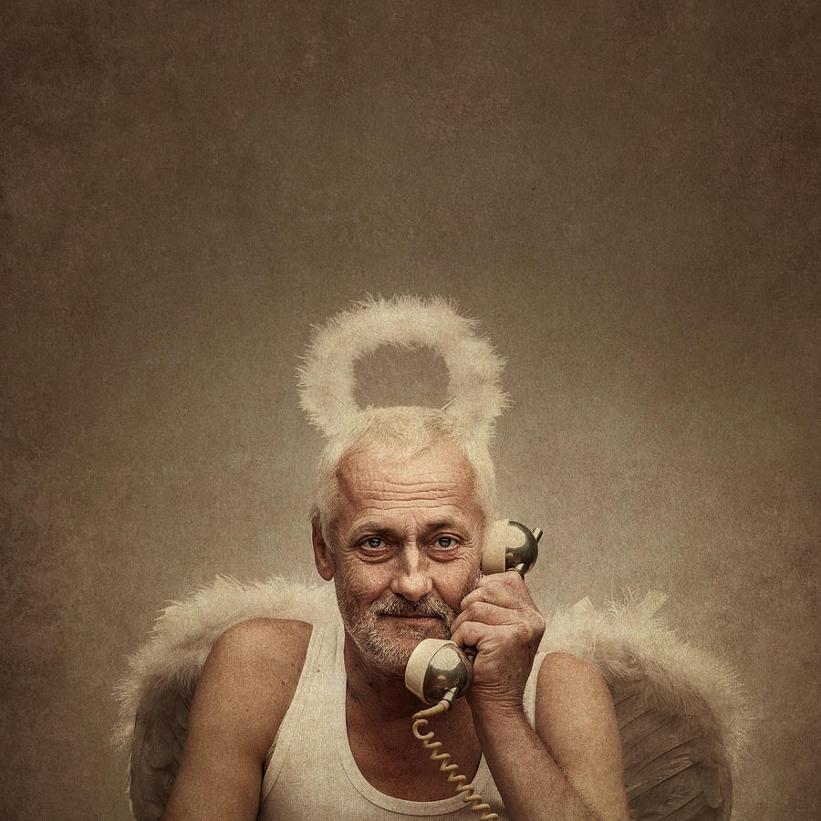 Senior Angel Holding Telephone Receiver Photograph by Mammuth