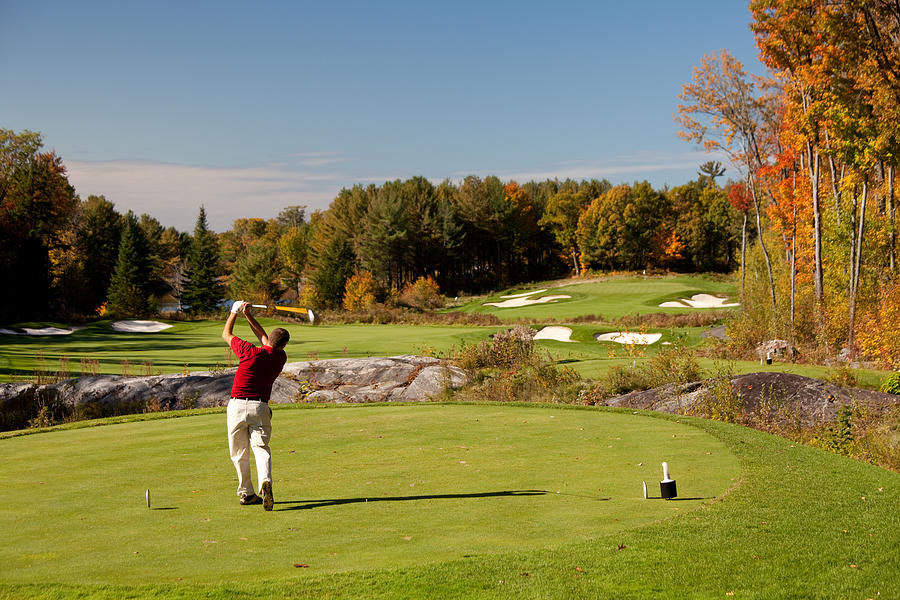 Senior Caucaisan Golfer on the Tee in Fall Photograph by ImagineGolf