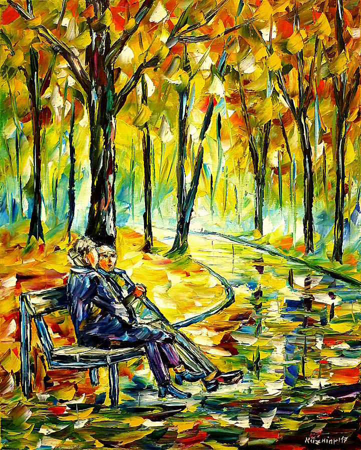 Senior Couple In The Park Painting by Mirek Kuzniar