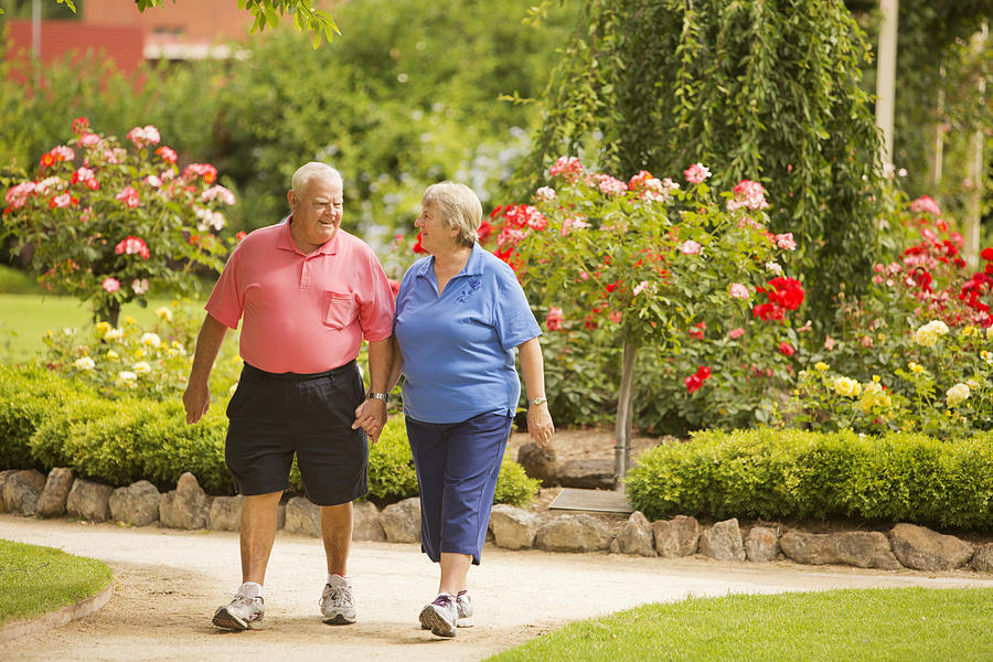 Senior Couple Walking in a Park Photograph by David Freund