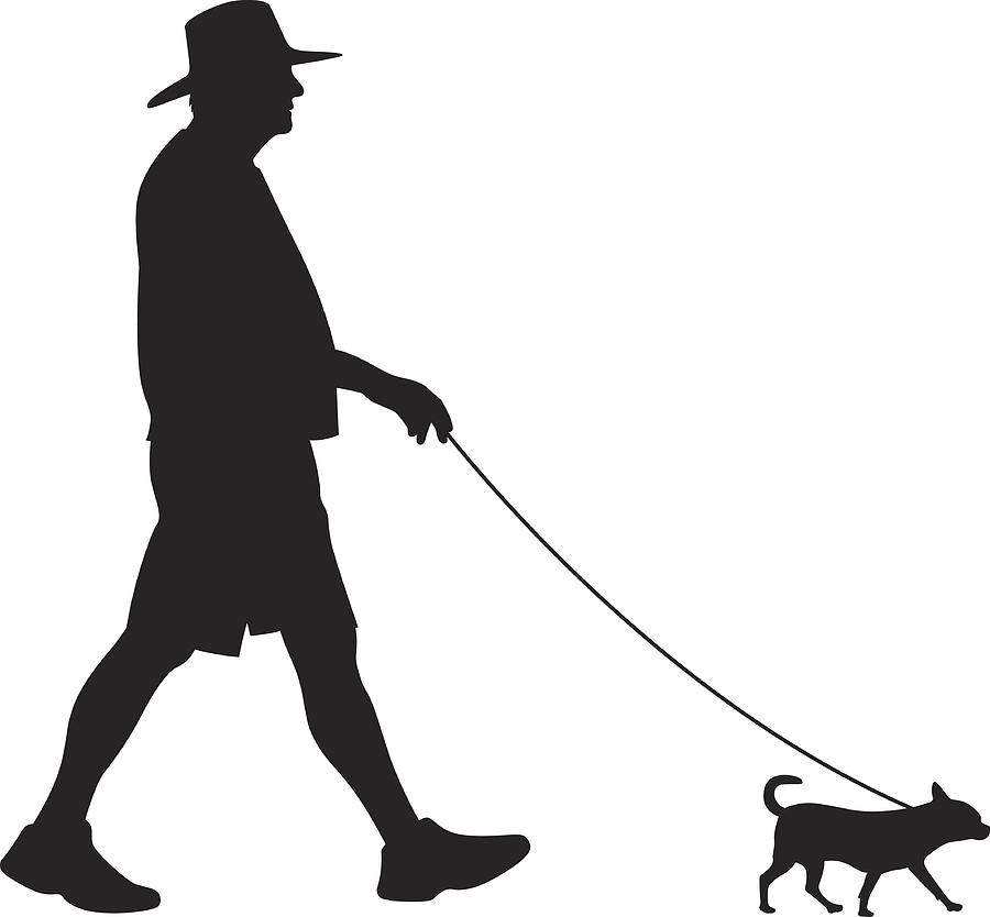 Senior Walking Small Dog Silhouette Drawing by JakeOlimb