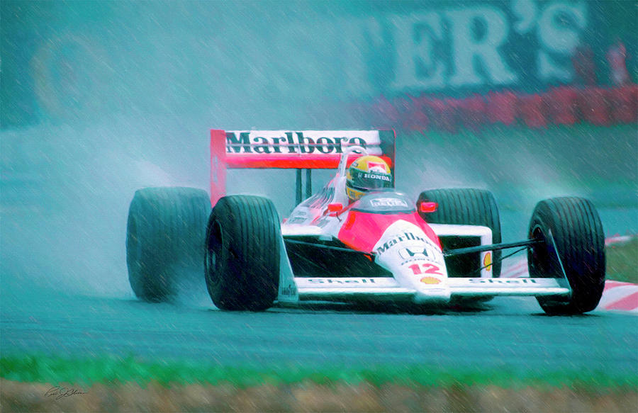Senna Racing In The Rain Digital Art by Peter Chilelli