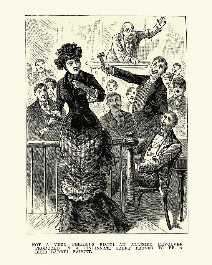 Sensational courtroom trial, lawyer ticking a witness, Victorian 19th Century Drawing by Duncan1890