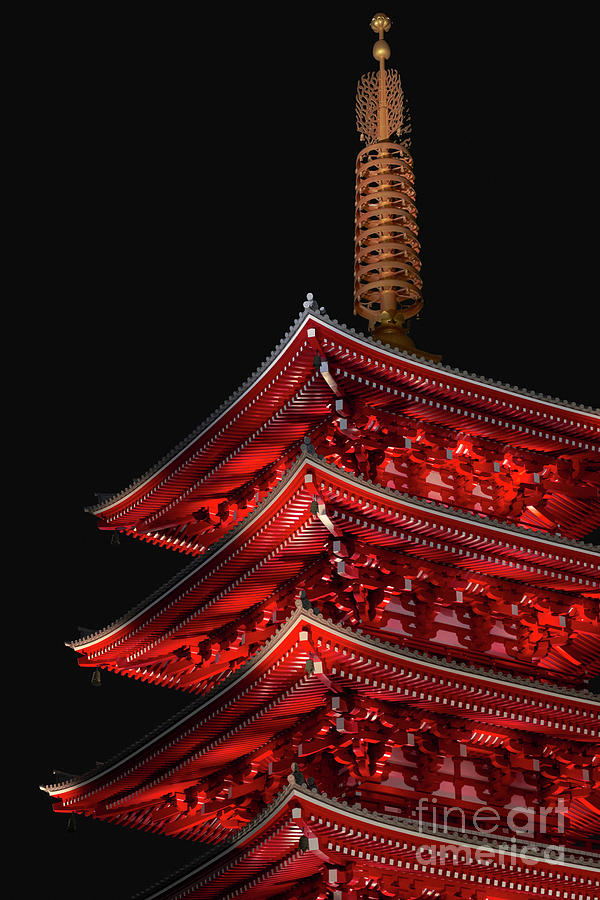 Senso-ji Photograph - Senso-ji temple pagoda night Asakusa Tokyo 01043 by Organic Synthesis