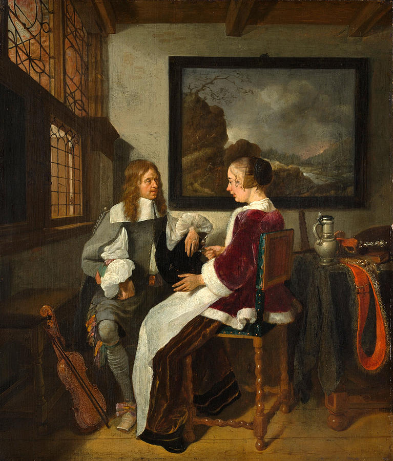 Sentimental Conversation Painting by Quiringh Gerritsz van Brekelenkam