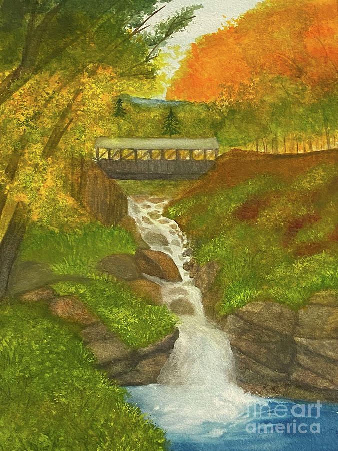 Sentinel Pine Bridge at Flume Gorge Painting by Lisa Neuman