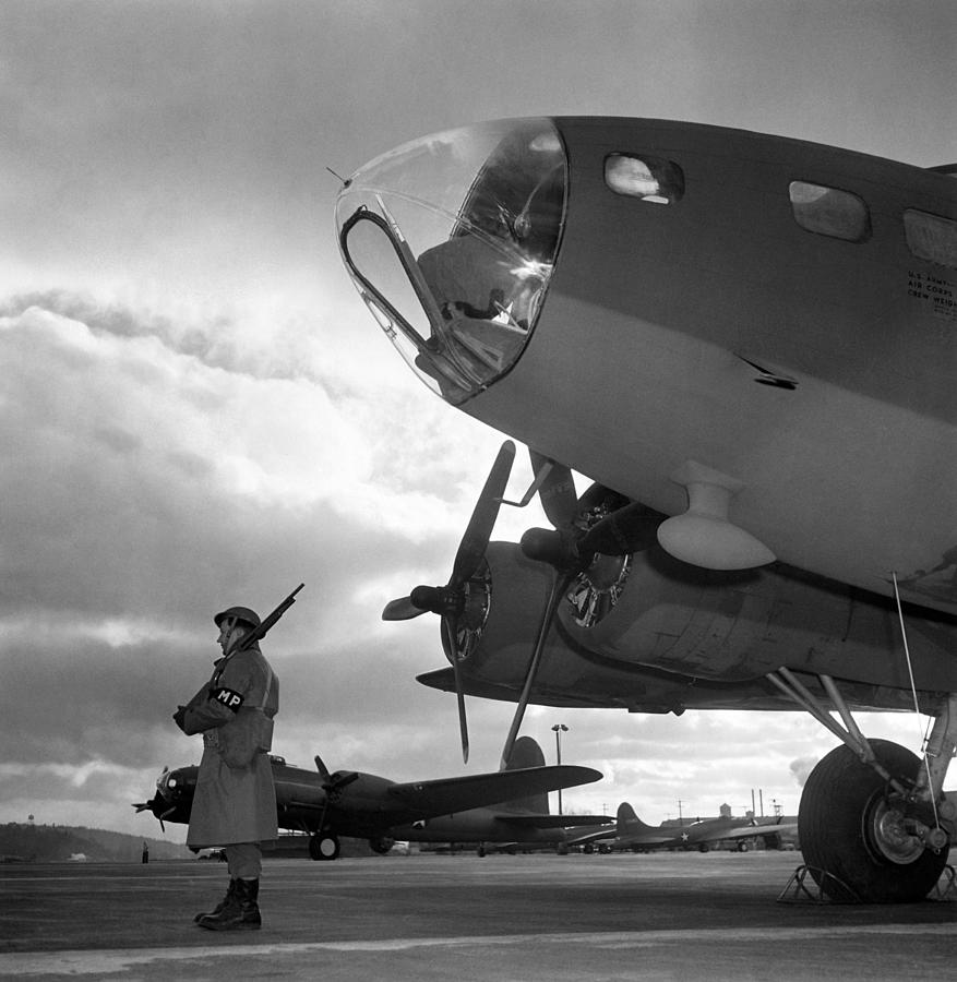 Sentry Guarding Aircraft - WW2 1942 Photograph by War Is Hell Store