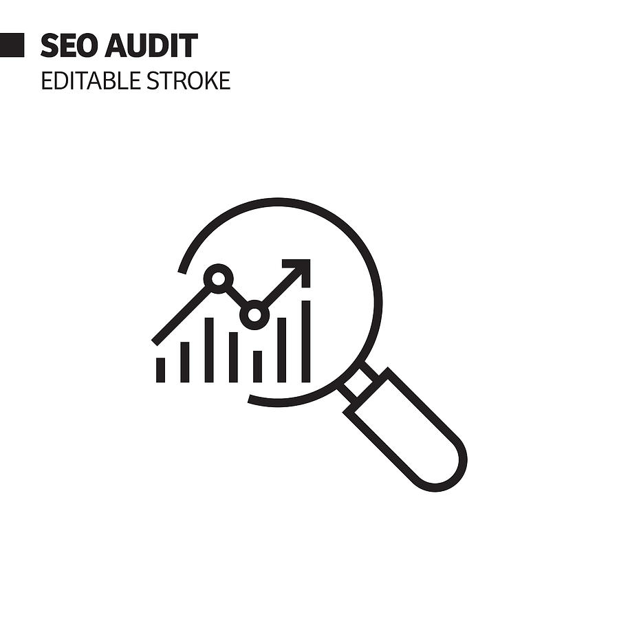 SEO Audit Line Icon, Outline Vector Symbol Illustration. Pixel Perfect, Editable Stroke. Drawing by Designer
