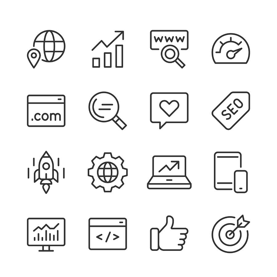 SEO Icons — Monoline Series Drawing by RLT_Images