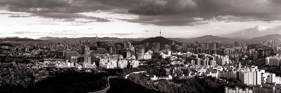 Seoul Cityscape Black and white Photograph by Sonny Ryse