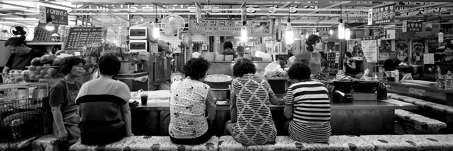 Seoul food market south Koea black and white Photograph by Sonny Ryse