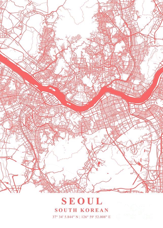 Seoul - South Korean Coral Plane Map Photograph by Tien Stencil - Fine ...