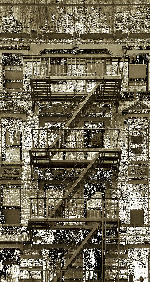 Sepia Fire Escapes New York City Painting by Tony Rubino