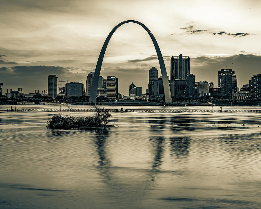 Sepia Reflections Of The Saint Louis Skyline And Gateway Arch Photograph by Gregory Ballos