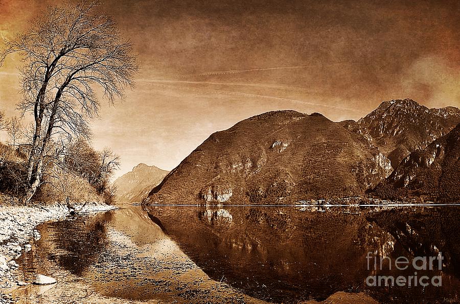 Sepia reflections on Idro Lake  Photograph by Ramona Matei