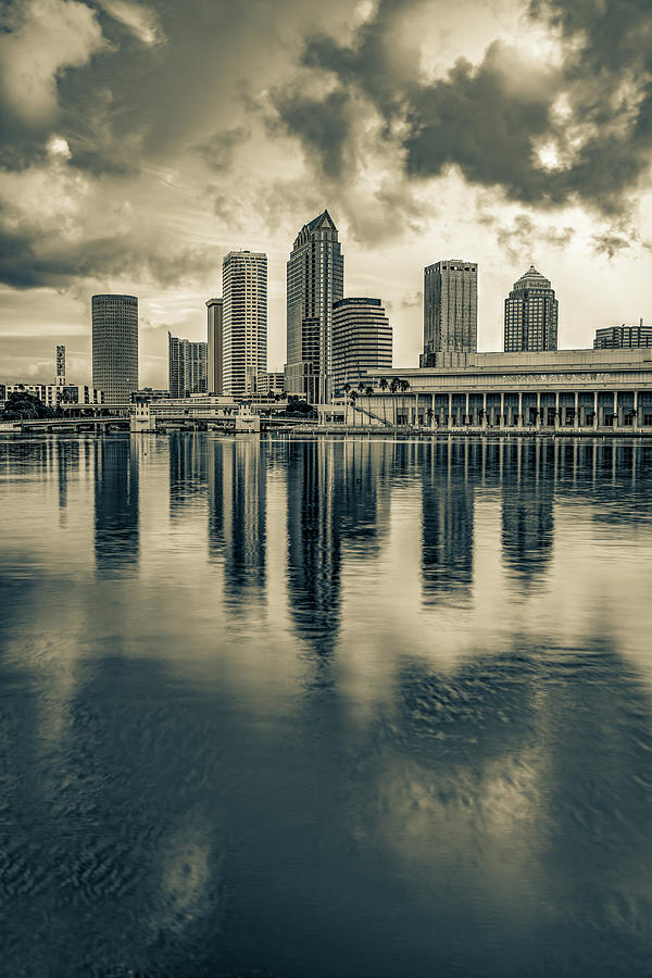 America Photograph - Sepia Skyline of Tampa Florida at Sunrise by Gregory Ballos
