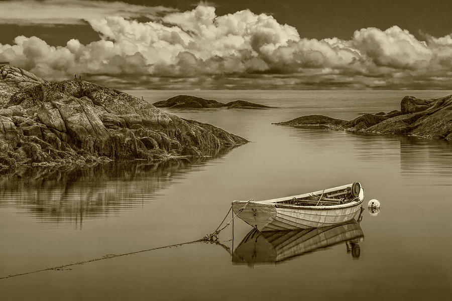 Sepia Tone of a boat in Peggys Cove Harbor, Photograph by Randall Nyhof