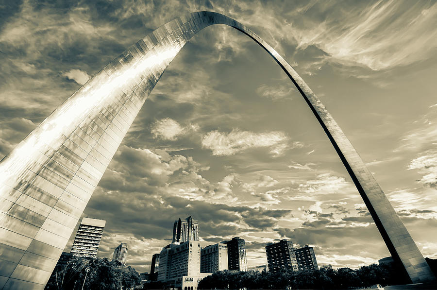 Sepia View Of Saint Louis City Skyline And Gateway Arch Photograph by Gregory Ballos