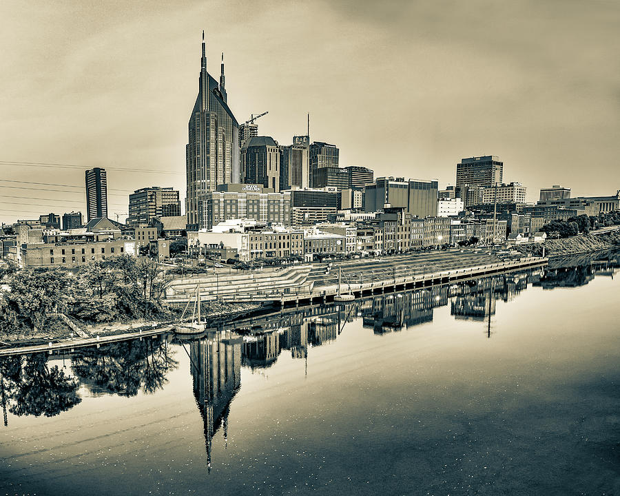 Sepia View of The Nashville City Skyline Photograph by Gregory Ballos