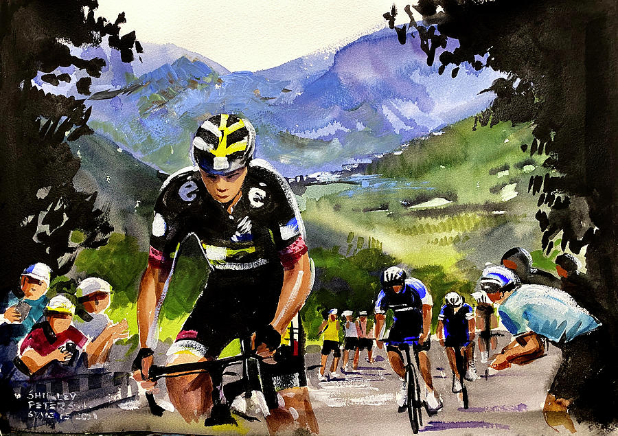 Sepp Kuss Climbs Stage 15 TDF2021 Painting by Shirley Peters