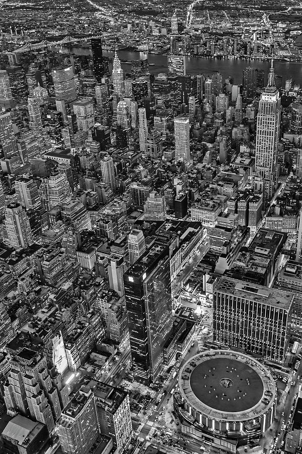 September 11 Aerial NYC Tribute BW Photograph by Susan Candelario