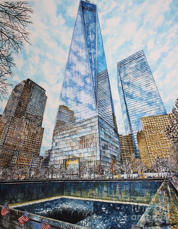 New York City Painting - September 11 Memorial with 1 World Trade Center, Freedom Tower by Misha Ambrosia