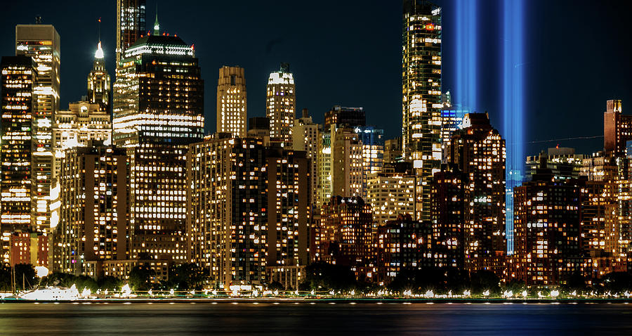 September 11 Tribute Lights And The Lower Manhattan Skyline Photograph