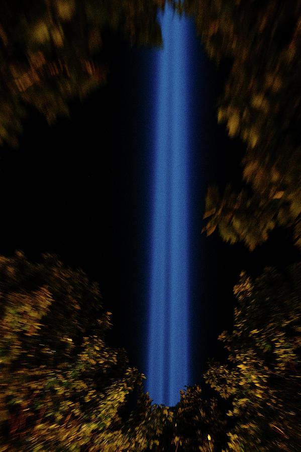 September 11 Tribute Lights Through Tree Leaves Photograph by Alina Oswald
