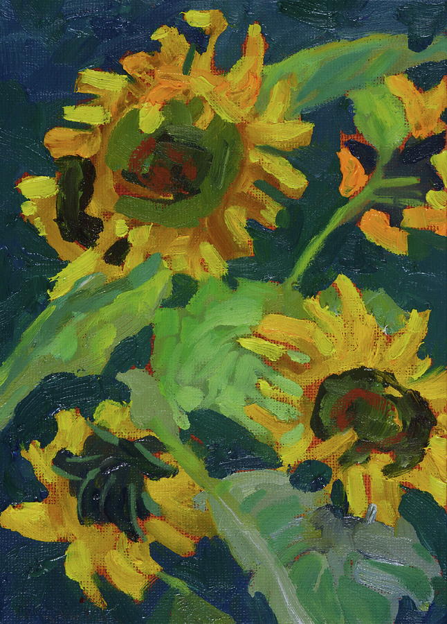 September Midday Sunflowers Painting by Phil Chadwick