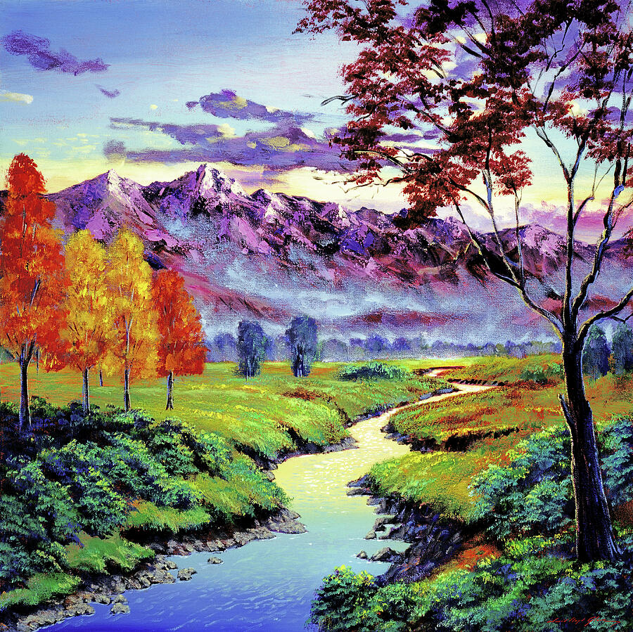 Mountain Painting - September Sunrise Over The Quiet River by David Lloyd Glover