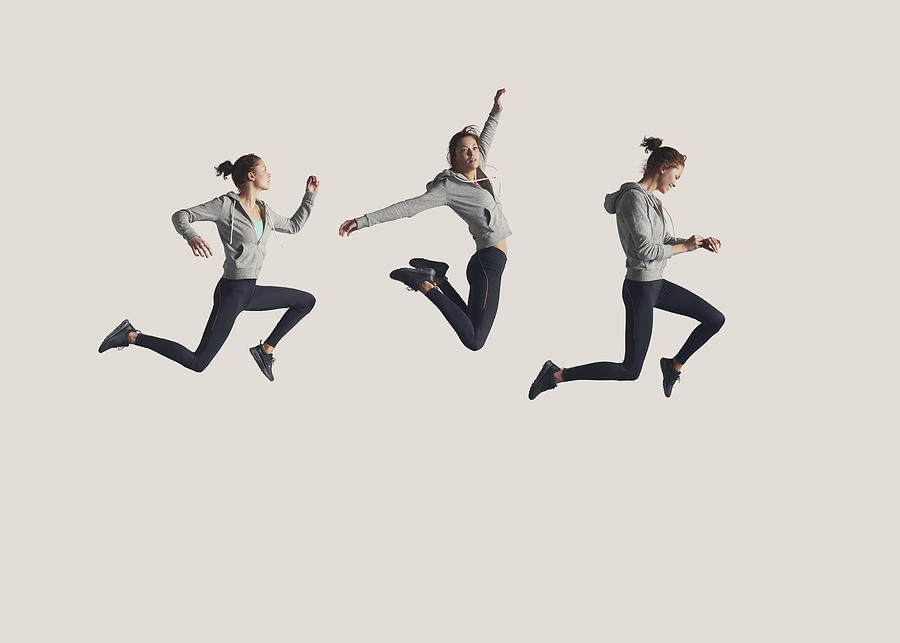 Sequence of female runner in the air Photograph by Klaus Vedfelt