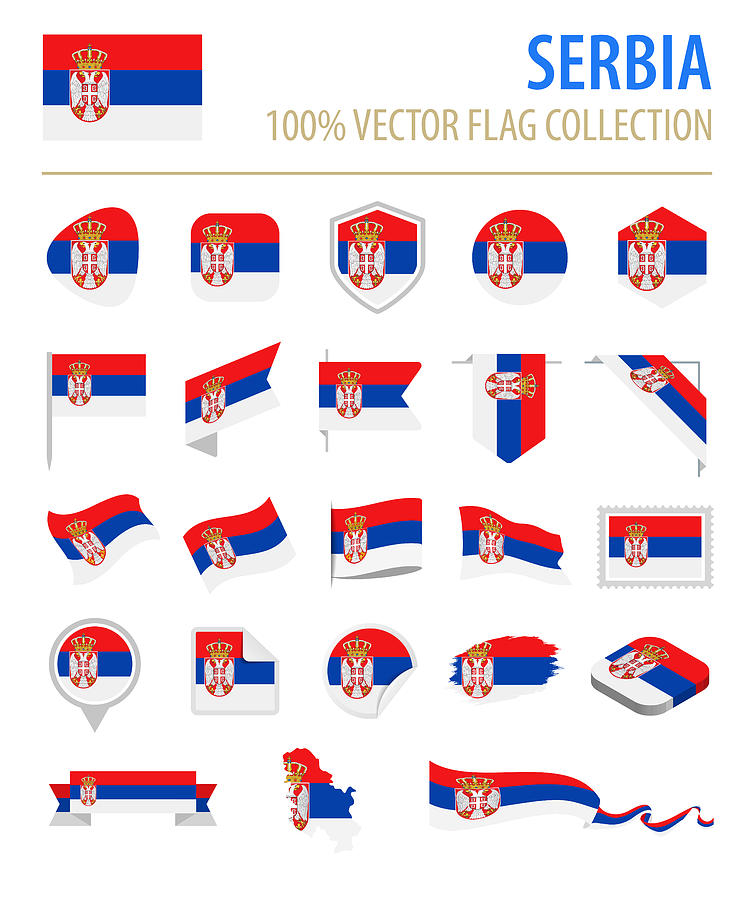 Serbia - Flag Icon Flat Vector Set Drawing by Pop_jop