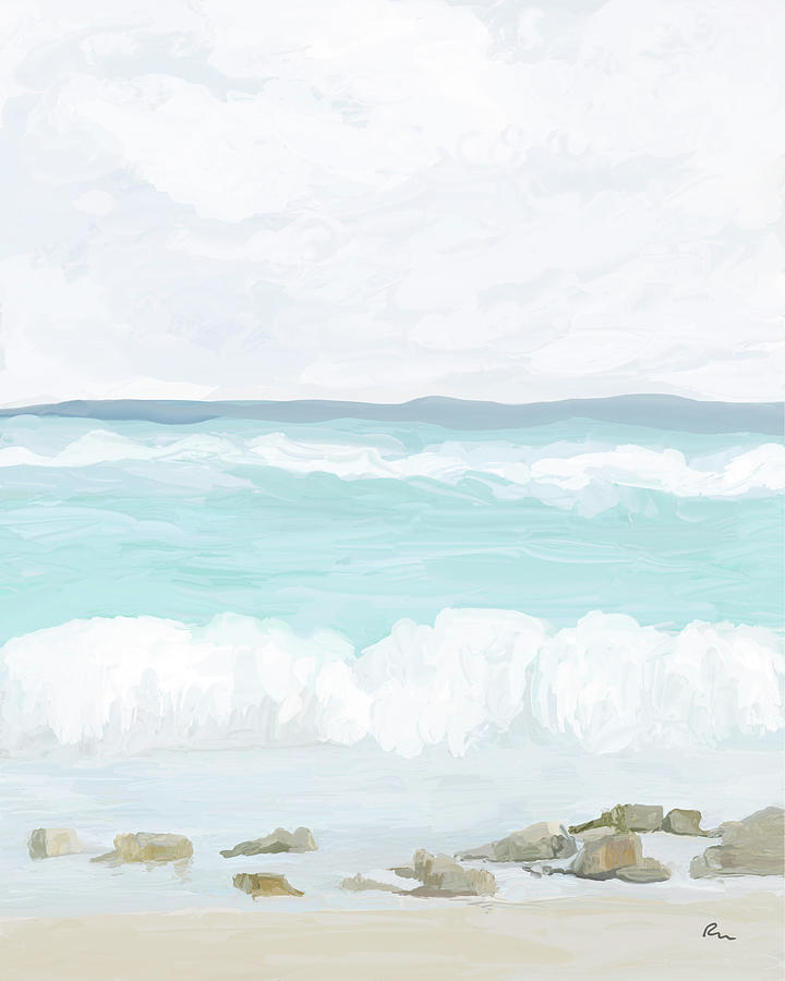 Serene Beach Waves 01-Ramona Murdock Art Digital Art by Ramona Murdock